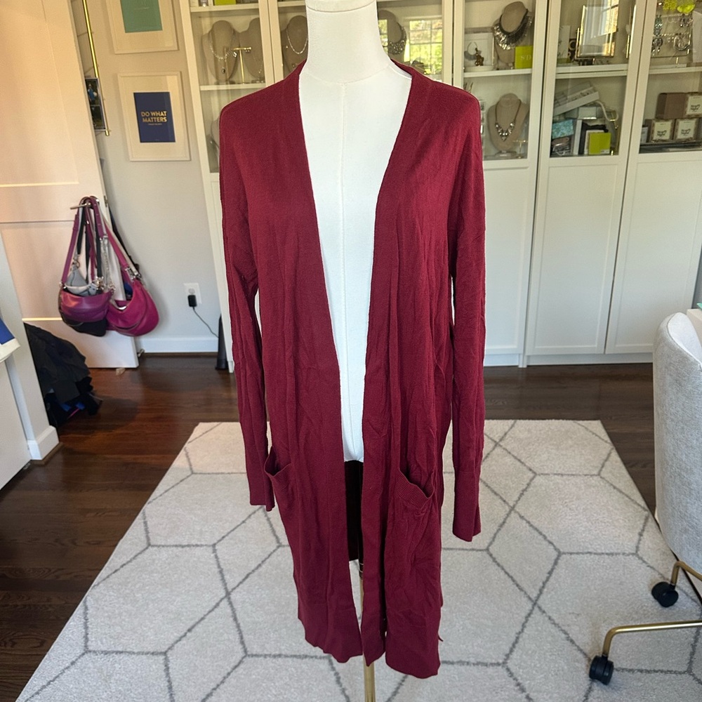 Halogen Open Front Pocket Cardigan EUC in red pomegranate